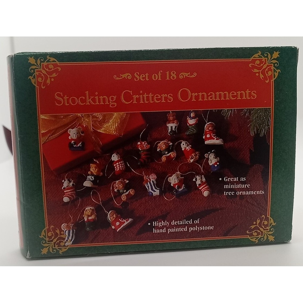 Vintage Christmas Stocking Critters Ornaments Set Of 18 Miniature Still In Box